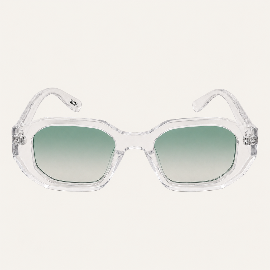 N3 Raffles sunglasses in crystal frame with green lens