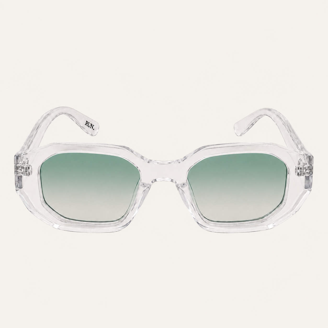 N3 Raffles sunglasses in crystal frame with green lens