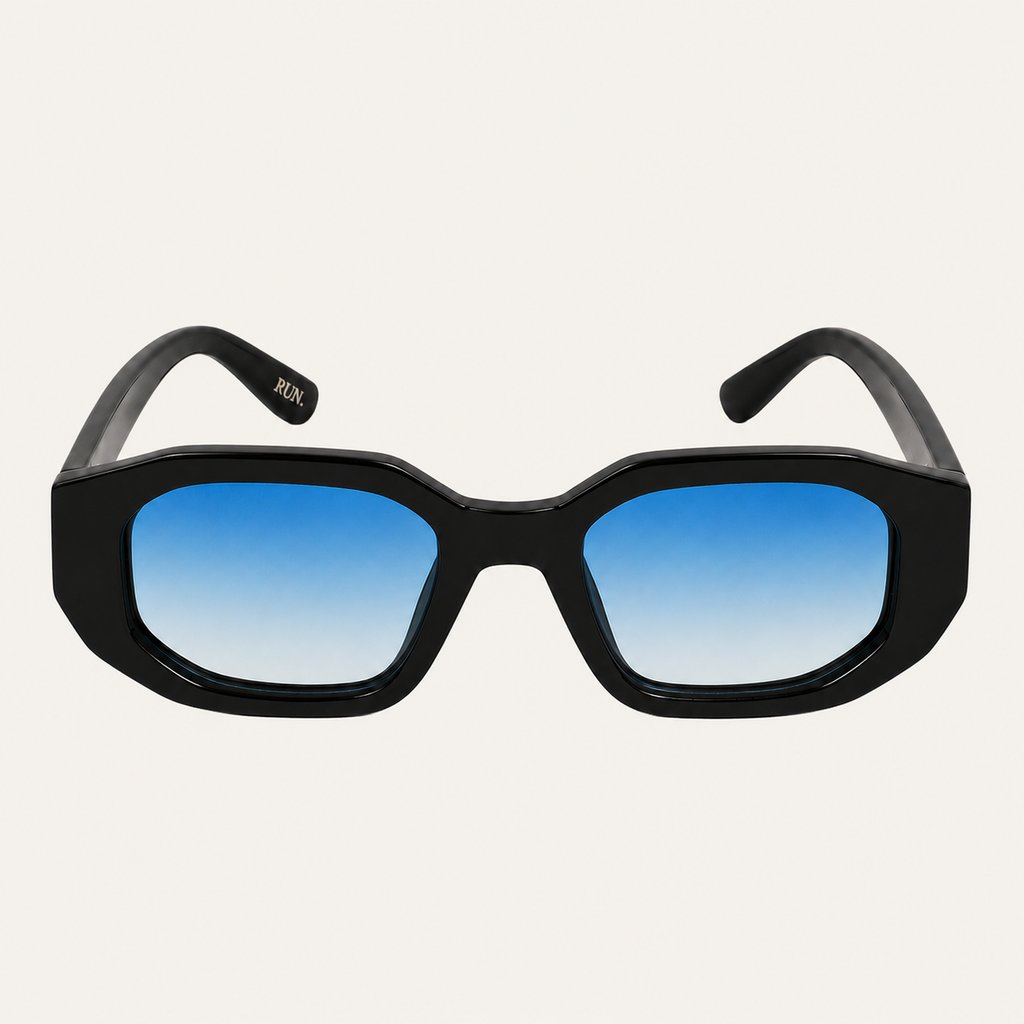  N3 Raffles sunglasses in black with blue lens