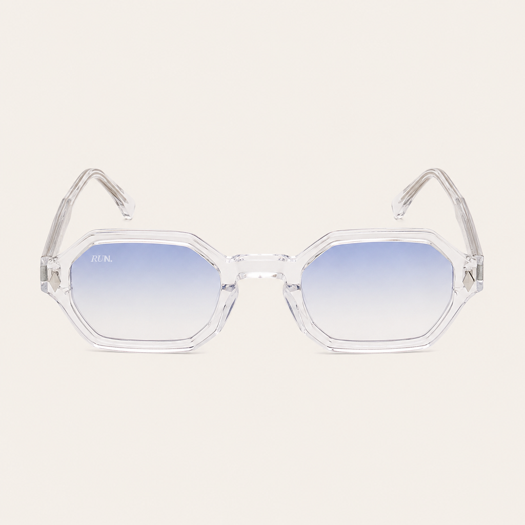 N2 Sinclair sunglasses in crystal frame with clear blue lens
